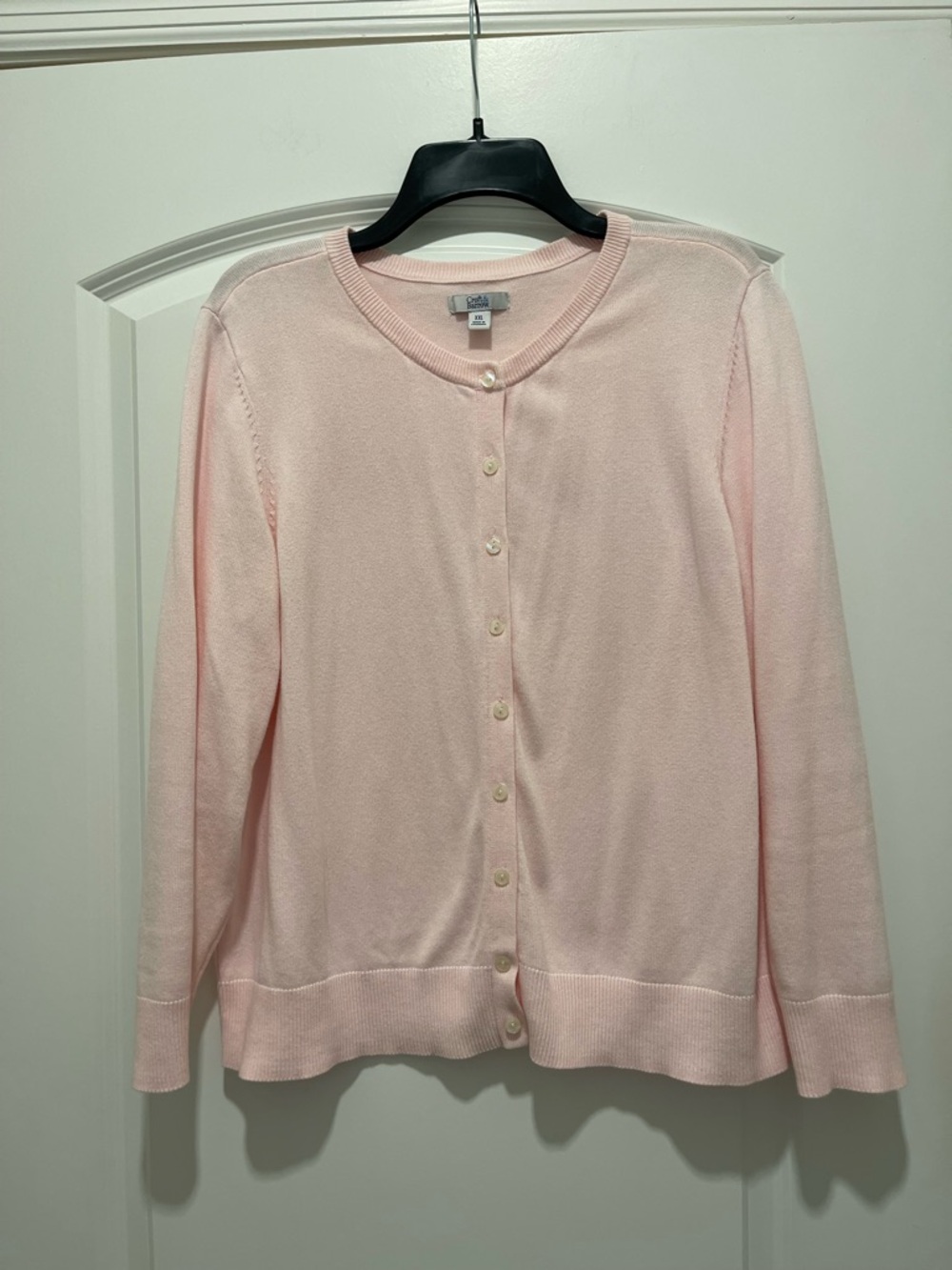 Women's Classic Pink Crewneck Button Cardigan